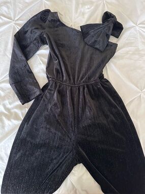 Zara Kids 8 Black One-Shoulder Tie Velvet Jumpsuit